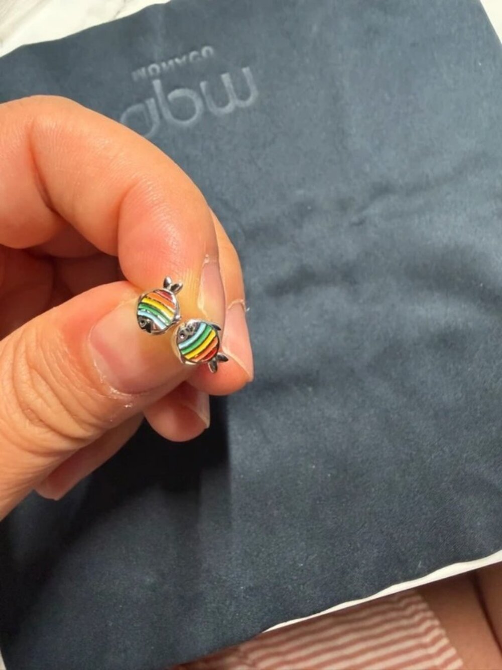 Rainbow fish stud earrings silver-tone colorful enamel